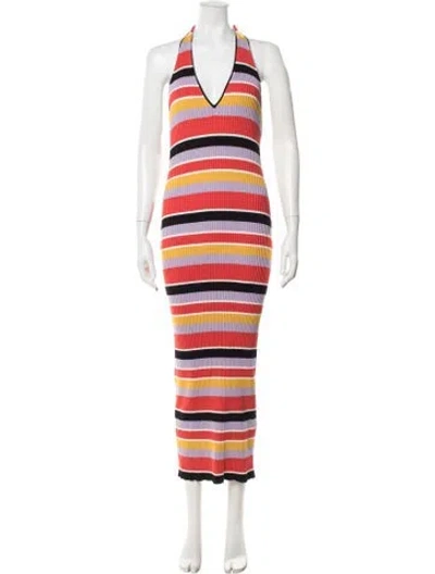 Pre-owned Toccin Striped Long Dress In Red
