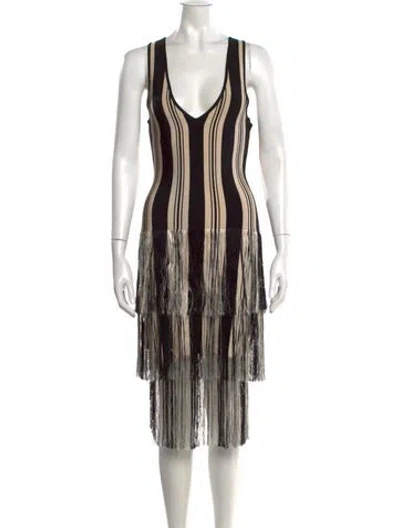 Pre-owned Toccin Striped Midi Length Dress In Black/neutrals