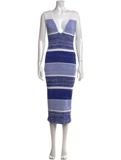 Pre-owned Toccin Striped Midi Length Dress In Blue