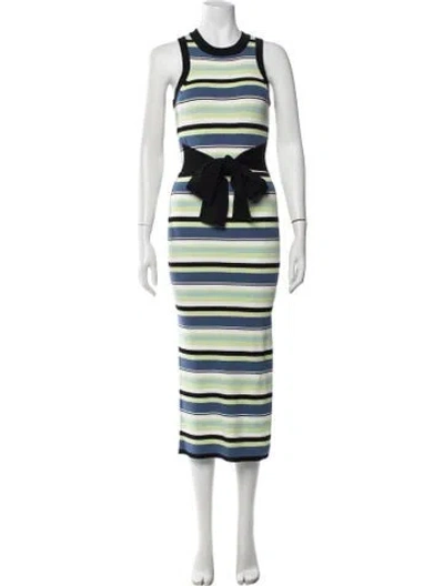 Pre-owned Toccin Striped Midi Length Dress In Green