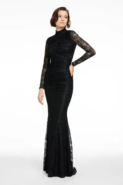 Toccin Sylvie Long Sleeve Mock Neck Ruched Gown In Black