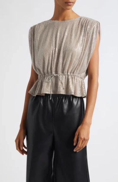 Toccin Talon Sequin Strong Shoulder Top In Silver
