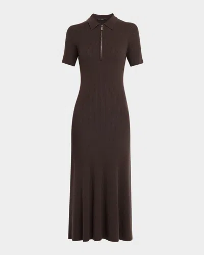 Toccin Taylor Ribbed Short-sleeve Polo Dress In Brown