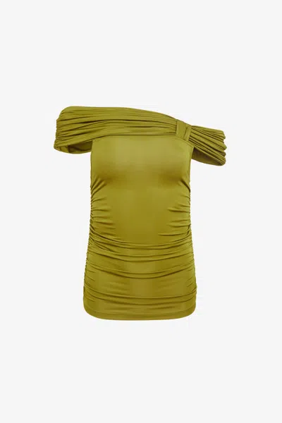 Toccin Teagan Off The Shoulder Ruched Top In Green