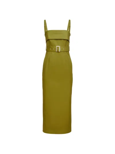 Toccin Theodora Belted Midi Dress In Green