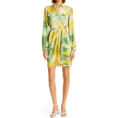 Toccin Tie Dye Wrap Front Long Sleeve Shirtdress In Leaf Tie Dye