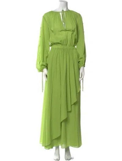 Pre-owned Toccin Tie Neck Long Dress In Green