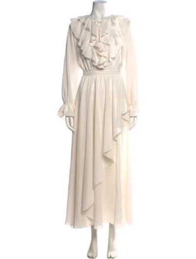 Pre-owned Toccin Tie Neck Long Dress In Neutrals