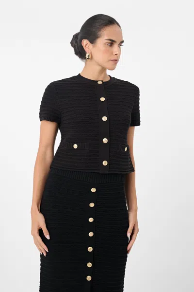 Toccin Tilly Short Sleeve Cardigan In Black