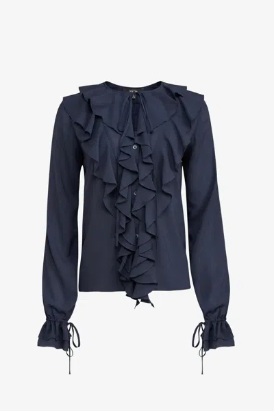 Toccin Tobi Exaggerated Ruffle Blouse In Blue
