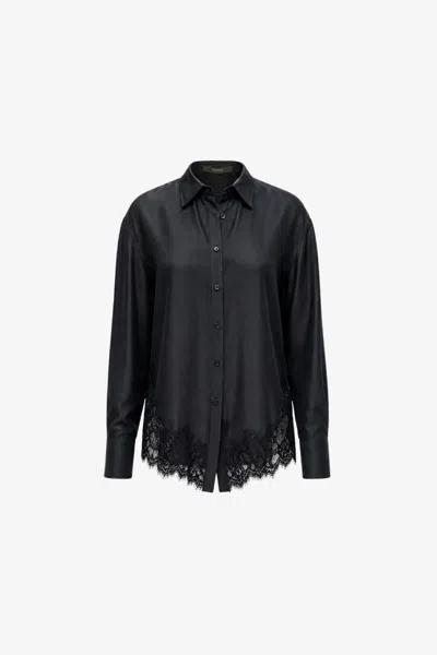 Toccin Toni Lace Trim Button Down Shirt In Blue