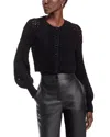 Toccin Tori Blouson Sleeve Cotton Cardigan Sweater In Jet