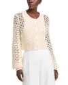 Toccin Tori Blouson Sleeve Cotton Cardigan Sweater In Parchment