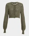 Toccin Tori Blouson-sleeve Crochet Cardigan In Green