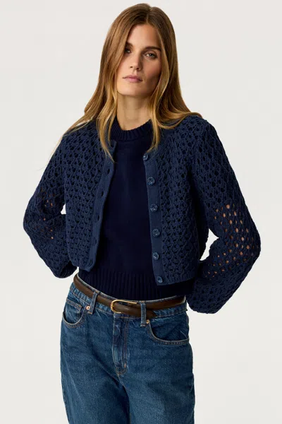Toccin Tori Crochet Blouson Cardigan In Blue