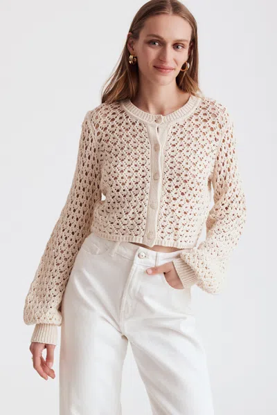 Toccin Tori Crochet Blouson Cardigan In Neutral