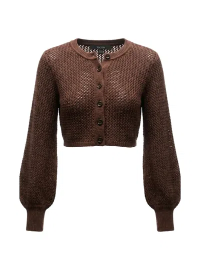 Toccin Tori Open-knit Cropped Cardigan In Brown