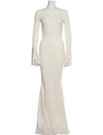 Pre-owned Toccin Tweed Pattern Long Dress In Neutral