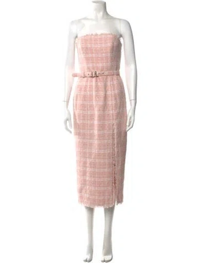 Pre-owned Toccin Tweed Pattern Midi Length Dress In Pink