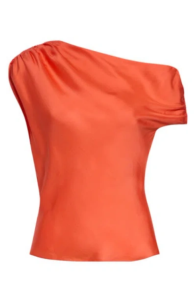 Toccin Veda Ruched One-shoulder Top In Orange