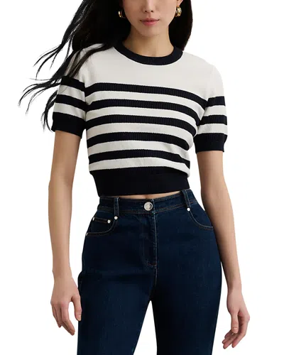 Toccin Velda Striped Short-sleeve Sweater In White