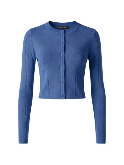Toccin Vicki Pointelle Cropped Cardigan In Blue