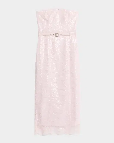Toccin Vivian Belted Sequined Lace Midi Dress In Pink