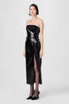 Toccin Vivian Strapless Croc Leather Dress In Black