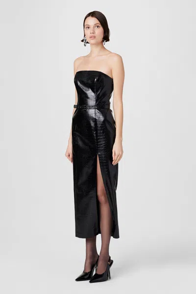 Toccin Vivian Strapless Croc Leather Dress In Black