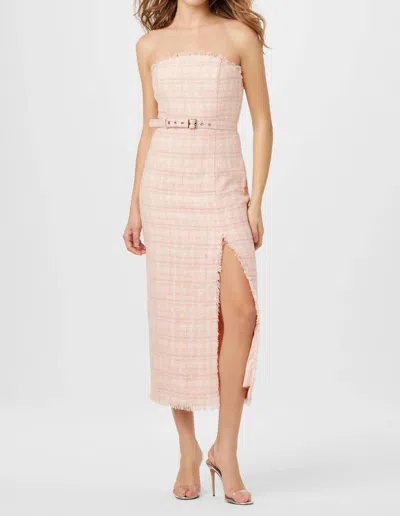 Toccin Vivian Strapless Tweed Midi Dress In Pink In Neutral