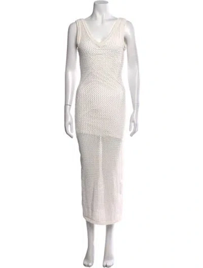 Pre-owned Toccin V-neck Long Dress In White