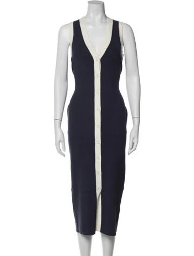 Pre-owned Toccin V-neck Midi Length Dress In Blue