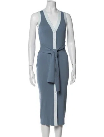 Pre-owned Toccin V-neck Midi Length Dress In Blue