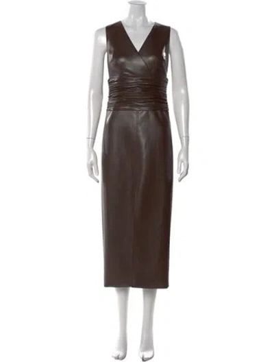 Pre-owned Toccin V-neck Midi Length Dress In Brown