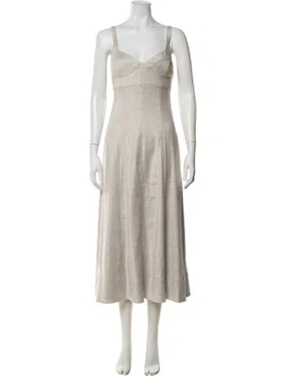 Pre-owned Toccin V-neck Midi Length Dress In Neutrals