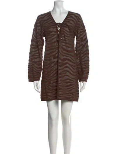 Pre-owned Toccin V-neck Mini Dress In Brown
