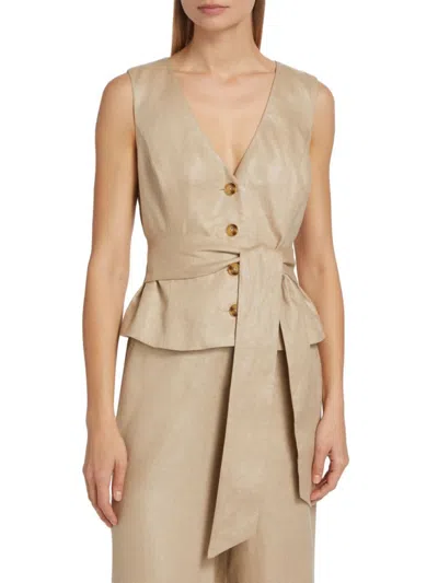 Toccin Women's Adele Tie Front Linen Vest In Natural
