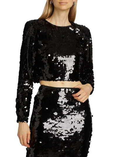 Toccin Women's Anaya Sequined Crop Top In Black