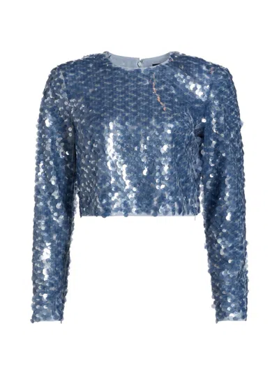 Toccin Women's Anaya Sequined Long-sleeve Top In Blue