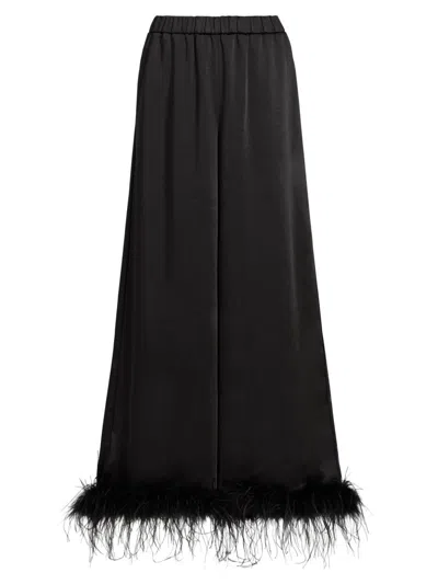 Toccin Women's Auggie Feather-cuff Textured Satin Pants In Black