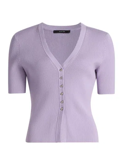 Toccin Women's Charity Rib-knit Cardigan In Purple