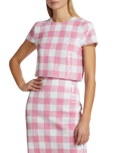 Toccin Women's Elena Sequin Embellished Check Crop Top In Pink Ivory