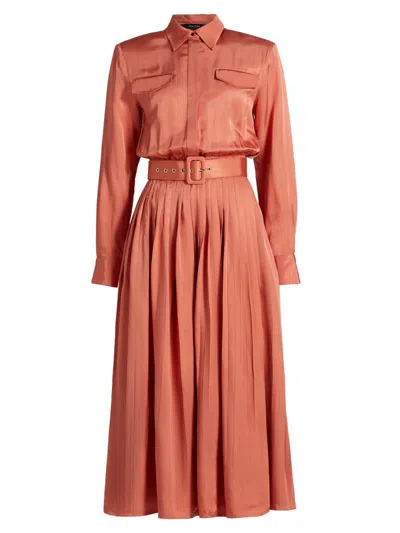 Toccin Women's Eliana Satin Twill Belted Shirtdress In Brown