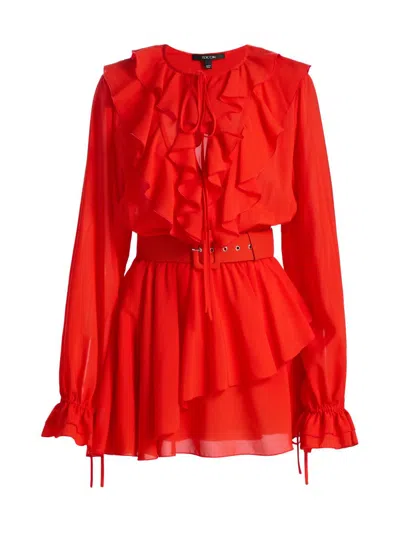 Toccin Women's Elma Ruffled Belted Minidress In Red