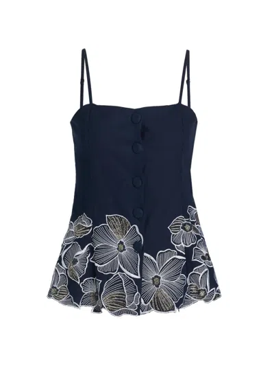 Toccin Eve Square Neck Button Front Cutaway Top In Blue