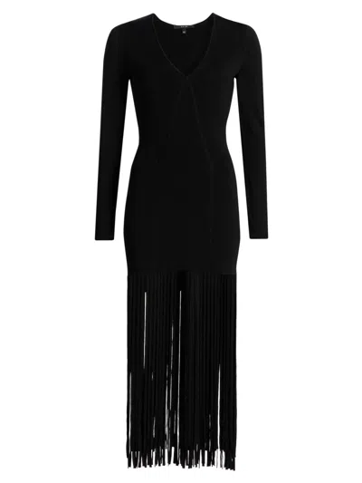 Toccin Evelina Long-sleeve Fringe Dress In Black