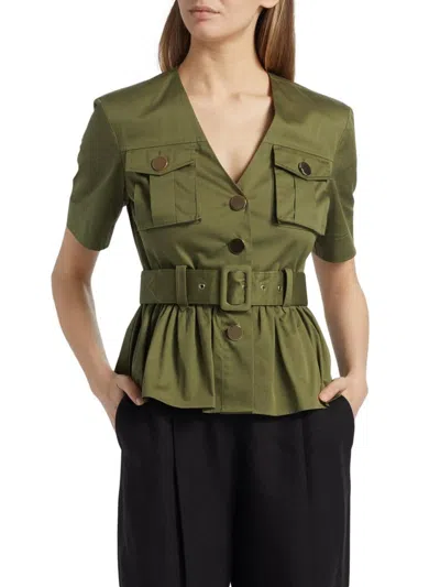 Toccin Women's Ezra Safari Stretch-cotton Peplum Shirt In Green