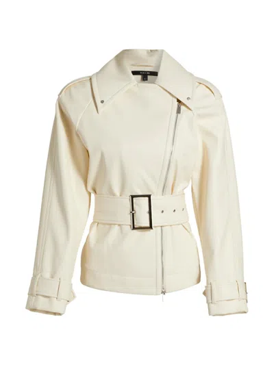 Toccin Women's Faux Leather Belted Biker Jacket In White
