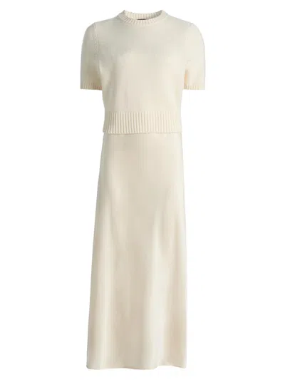 Toccin Women's Fleur Mixed-media Midi-dress In White