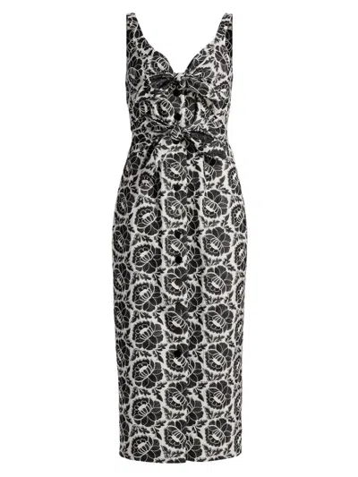 Toccin Women's Gia Floral Cotton Tie-front Midi-dress In Black